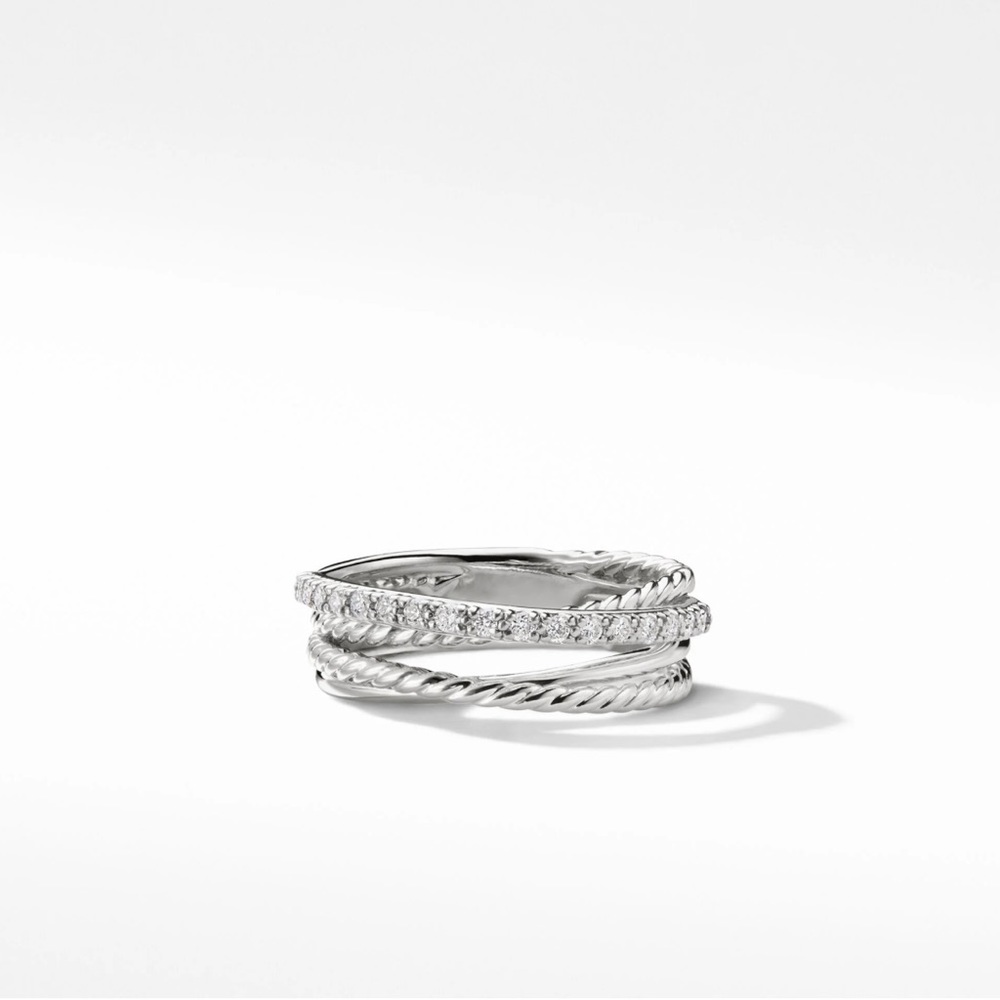 David Yurman Crossover Band Ring in Sterling Silver with Pave Diamonds
